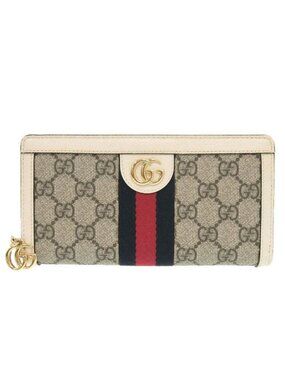 Gucci Ophidia GG Zip Around Wallet Supreme Leather Beige White Round